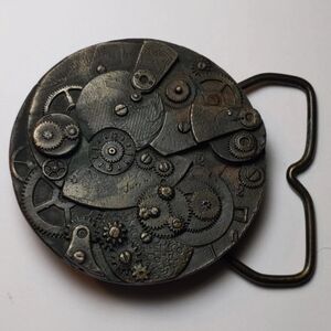 1970's Clock Movement Brass Belt Buckle American Watch Co Steampunk